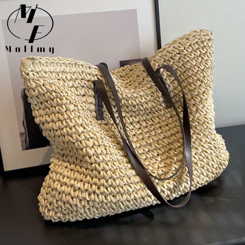 Luxury Bags Big - Плетеные сумки-тоут из соломы, повседневные, большие,