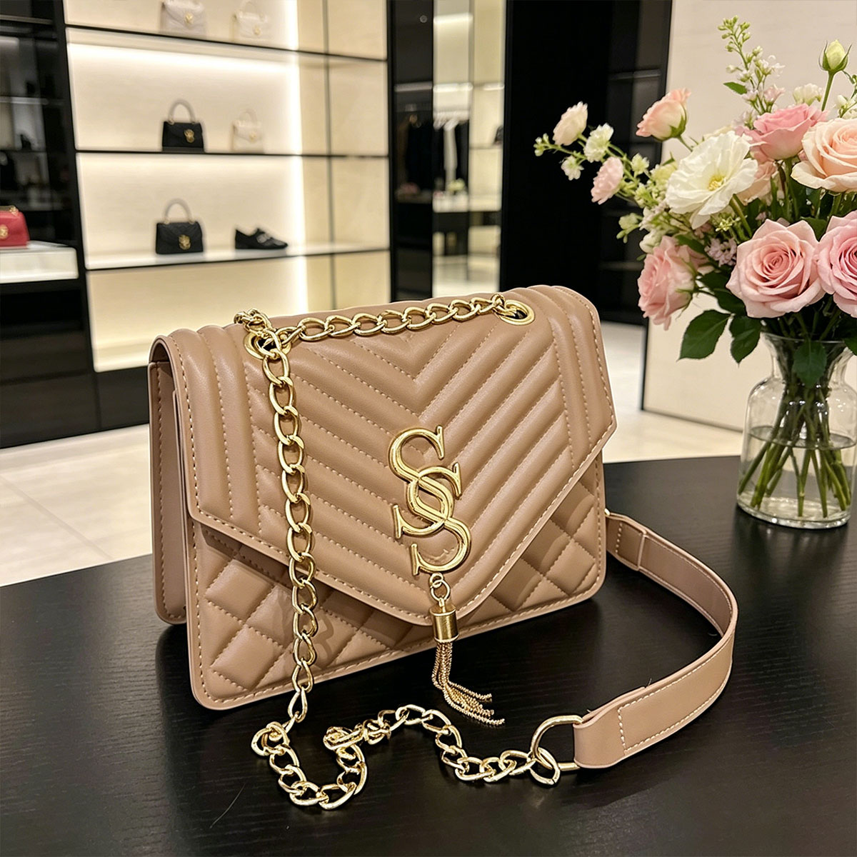 Luxury Quilted Bags - Изысканная стеганая сумка-кроссбоди с узором аргайл,